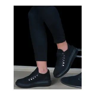 KADIN SPOR CASUAL SÜET AYAKKABI SİYAH RENK - Renkli / 36
