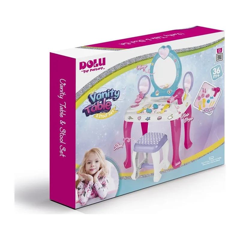 2568 OYUNCAK UNICORN MAKYAJ MASASI VE TABURE SETİ