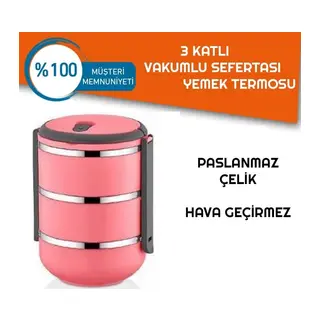 Sefer Tası Yemek Termosu Saklama Kabı Termosu 3lü - Pembe