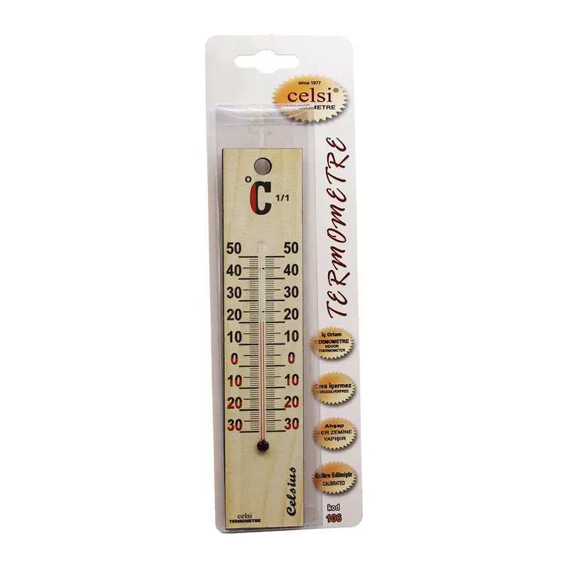 AHŞAP 4 X 18.8CM DERECE ODA TERMOMETRESİ İÇ / DIŞ KURŞUN VE CİVA İÇERMEZ