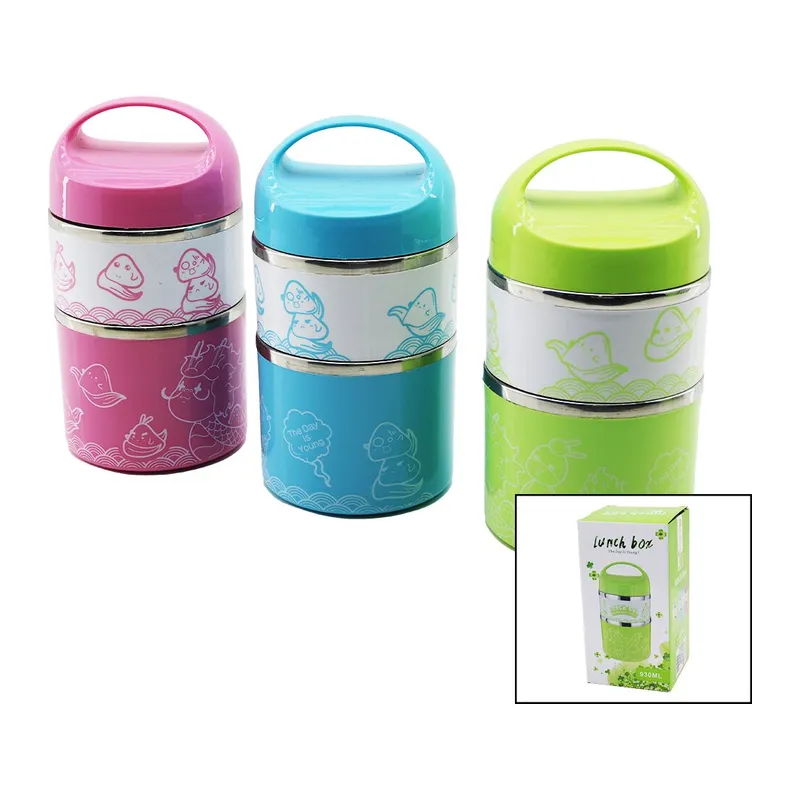 SABİT KULPLU - RESİMLİ - RENKLİ 2Lİ SEFER TASI - SAKLAMA KABI 930ML