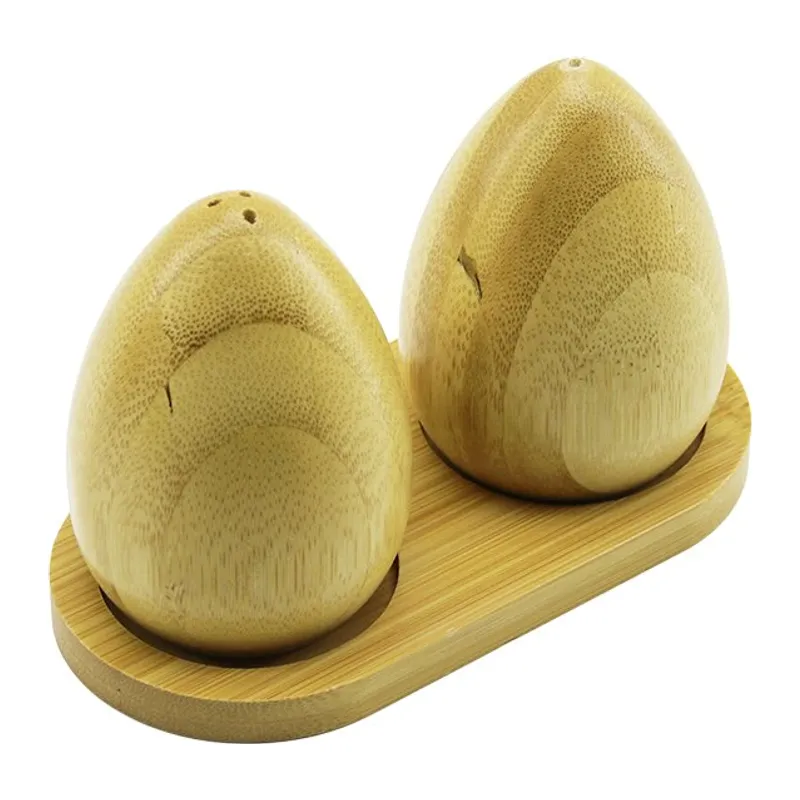 BAHARATLIK 2PCS YUMURTA MODELİ AHŞAP BAMBU TUZLUK BAHARATLIK AHŞAP STANDLI
