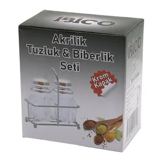 Tuzluk 2PCS KROM KAPAK AKRİLİK TUZLUK BİBERLİK BAHARATLIK METAL STANDLI KARE BOMBELİ