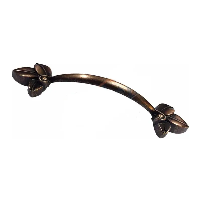 Dekoratif Zamak Yaprak Kulp - 96mm, Eskitme, 100 Adet