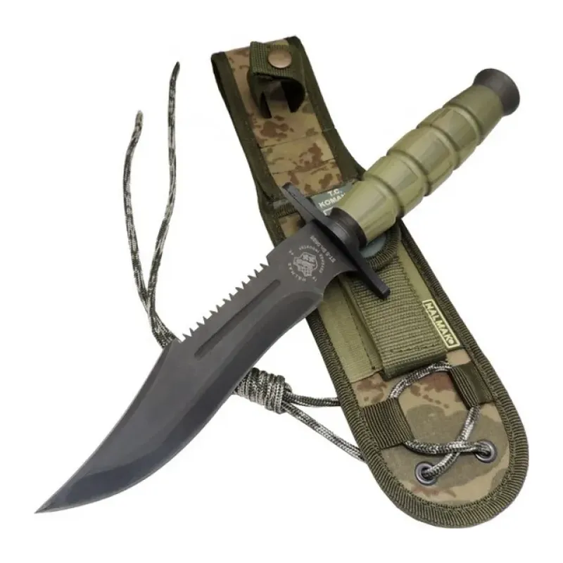 Halmak 0698 Haki Komando Bıçağı 30cm - Testere Detaylı, Oluklu, Kılıflı