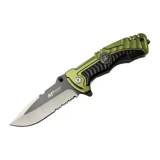 Mtech 4-12-1 Haki Kurtarma / Kamp Çakısı 21cm- Yarı Otomatik, Testere Detaylı, Cam Kırma Aparatlı, Kemerlikli