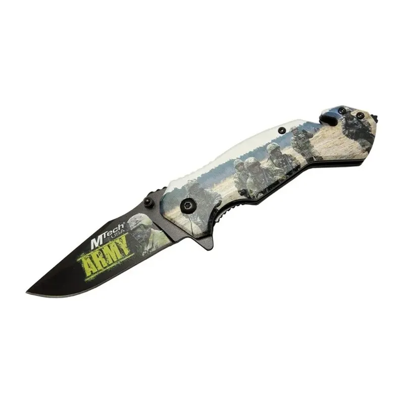 Mtech 4 23 3 Army Kurtarma / Kamp Çakı 20cm - Yarı Otomatik, Kemerlikli, Cam Kırma Ve İp Kesme Aparatlı