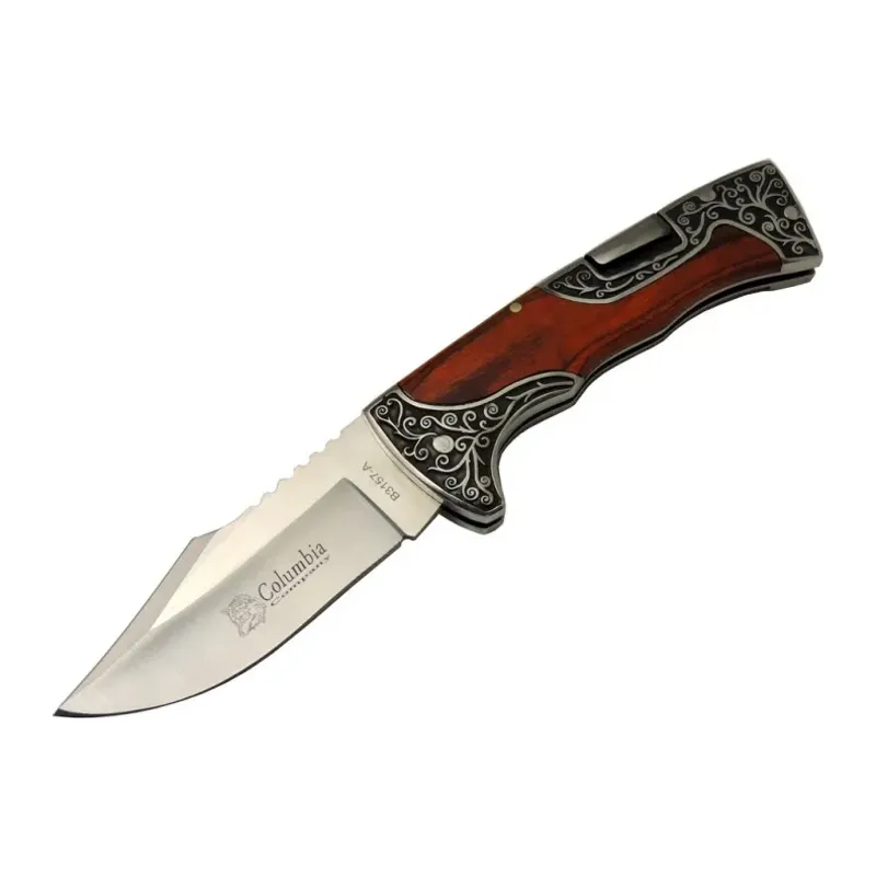 B3157A İşlemeli Kamp Çakı 22 cm - Ağacı Saplı, Manuel Açılma