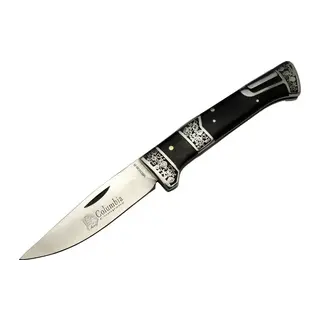 MB3936B Siyah / Kamp Çakısı 20cm- Manuel, İşlemeli, Kemerlikli, Ahşap Sap