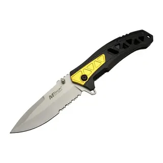 Mtech 4191 Sarı Kamp Çakı 21cm - Yarı Otomatik, Kemerlikli, Testere Detaylı, Desenli Sap