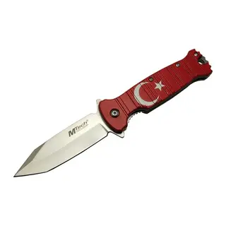 Mtech 4-8-4 TC Kırmızı Kamp Çakı 21,5cm- Manuel, Ay Yıldız Desenli, Kemerlikli
