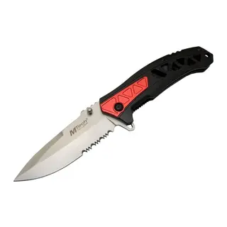 Mtech 4192 Kırmızı Kamp Çakı 21cm - Yarı Otomatik, Kemerlikli, Testere Detaylı, Desenli Sap