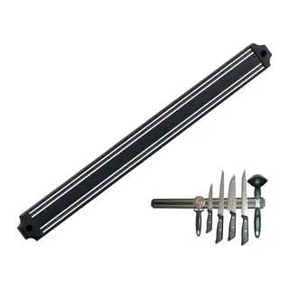 Duvarına Monte Mıknatıslı Geniş Bıçak Tutucu Stand - 55 cm - Siyah - Paslanmaz Çelik