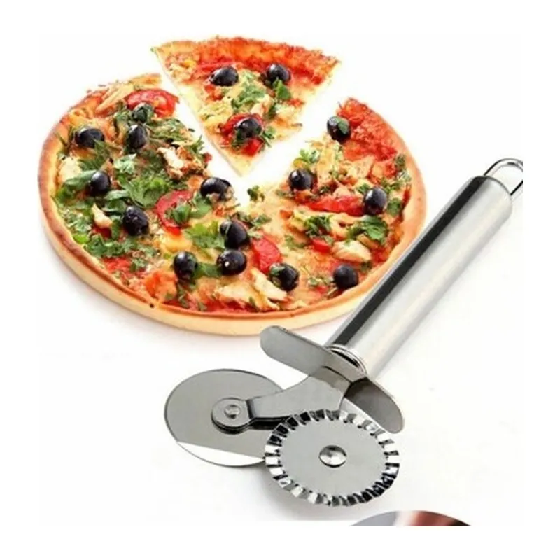 Çİft Başlı Metal Pizza Kesici ve Hamur Ruleti