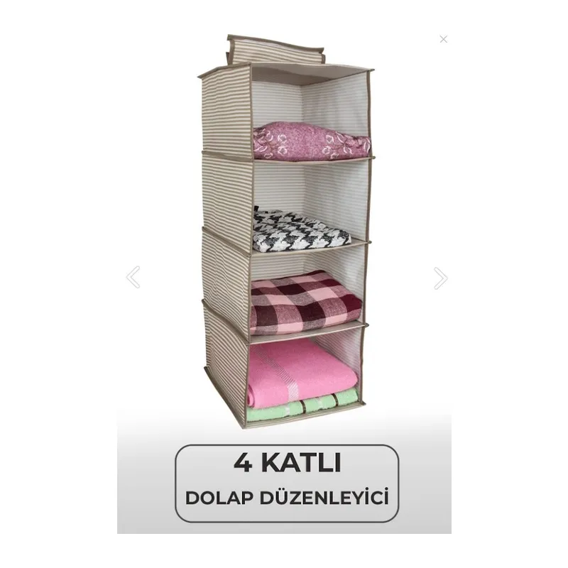 4 Gözlü Dolap Organizer - Beyaz Çizgili