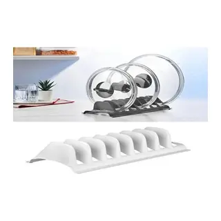 Beyaz - 8 Bölmeli Tencere Kapak Rafı - Simple Tabaklık - Kapak Organizeri