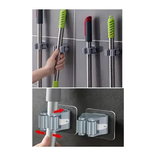 4 Lü Kelebek Yapışkanlı Mop Fırça Çekpas Sap Tutucu Organizer Banyo Düzenleyici