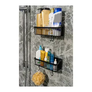 2 Li Plastik Yapışkanlı Askılı - Banyo Rafı Düzenleyici Duş Şampuanlık