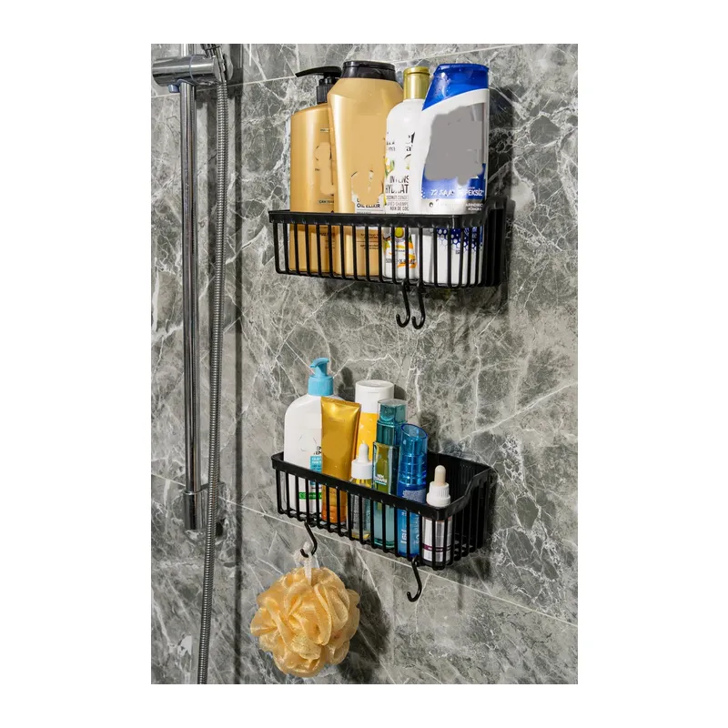 2 Li Plastik Yapışkanlı Askılı - Banyo Rafı Düzenleyici Duş Şampuanlık