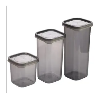 3 Adet 3 Boy Siyah Saydam Plastik Kanoz Saklama Kabı Kapaklı Kare Model
