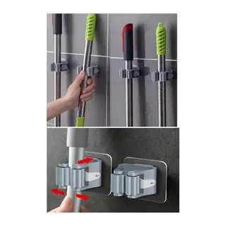 3 Lü Renkli Yapışkanlı Mop Fırça Çek pas Sap Tutucu Organizer Banyo Düzenleyici