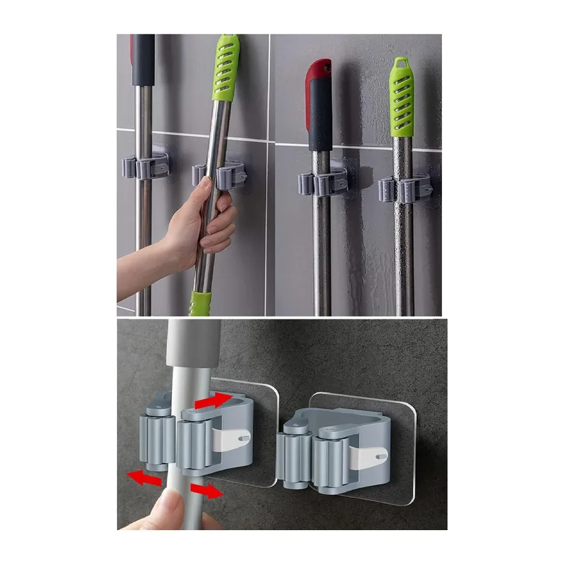 3 Lü Renkli Yapışkanlı Mop Fırça Çek pas Sap Tutucu Organizer Banyo Düzenleyici
