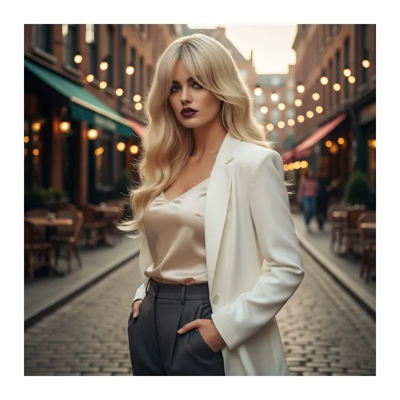 Daalı Perçemli Fiber Sen Orta Boy Peruk / Platin