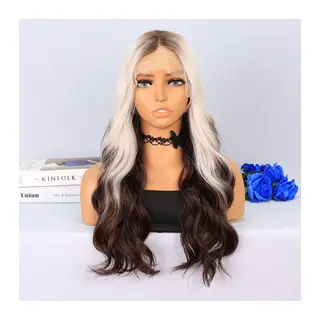 Kumral / Beyaz Platin Ombre Uçlar rengi Su Daalı Tül Peruk
