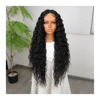 Ekstra Uzun Yoğun Afro Daa Siyah Fiber Sen Geniş T Tül Peruk