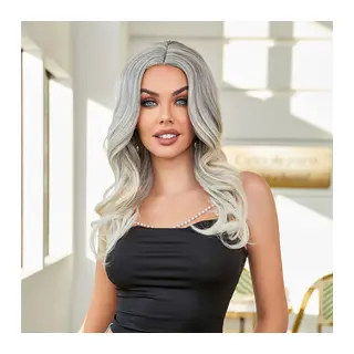 Siyah Beyaz Platin Ombre ve Röfleli Tül Peruk
