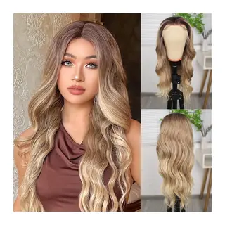 Kumral Dore Sarı Ombre ve Röfleli Fiber Sen Geniş Daalı Tül Peruk