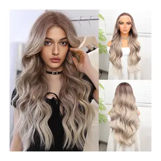 Rus Kumralı Beyaz Platin Ombre ve Röfleli Fiber Sen Geniş Daalı Tül Peruk