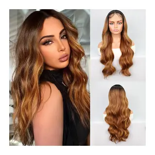 Siyah Karamel Balköpüğü Ombre Fiber Sen Geniş Daalı Tül Peruk