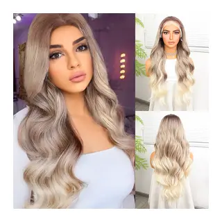 Kumral Platin Ombre ve Röfleli Fiber Sen Geniş Daalı Tül Peruk