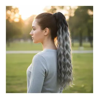 Lastik Tokalı At Kuyruğu Kabarık Afro Daalı / Siyah / Gri Ombre