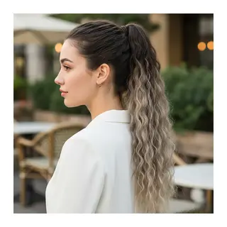 Lastik Tokalı At Kuyruğu Kabarık Afro Daalı / Küllü Kumral / Beyaz Platin Ombre