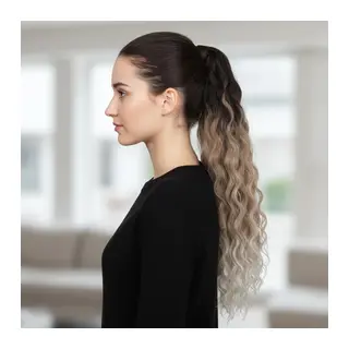 Lastik Tokalı At Kuyruğu Kabarık Afro Daalı / rengi / Kumral Ombre Beyaz Platin Röfle