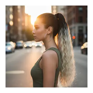 Lastik Tokalı At Kuyruğu Kabarık Afro Daalı / Siyah / Platin Ombre