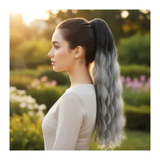 Lastik Tokalı At Kuyruğu Su Daalı / Siyah / Gri Ombre