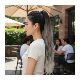 Lastik Tokalı At Kuyruğu Su Daalı / Kumral / Beyaz Platin Ombre
