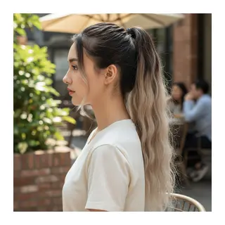 Lastik Tokalı At Kuyruğu Su Daalı / rengi / Kumral Ombre Beyaz Platin Röfle