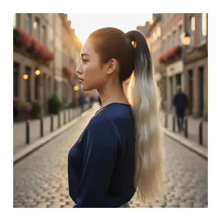 Lastik Tokalı At Kuyruğu Su Daalı / Siyah / Platin Ombre
