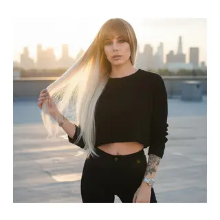 Fiber Sen Uzun Düz Kahküllü Peruk / Balköpüğü / Platin Ombreli