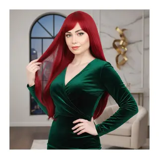 Fiber Sen Uzun Düz Kahküllü Peruk / Kızıl
