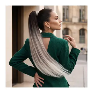 Lastik Tokalı At Kuyruğu Düz / Koyu Kumral / Platin Ombre