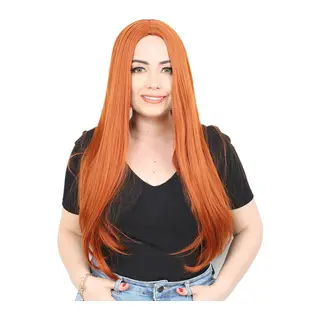 Fiber Sen Uzun Düz Peruk / Bakır