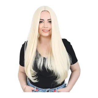 Fiber Sen Uzun Düz Peruk / Platin