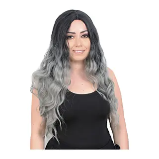 Su Daası Uzun Perçemsiz Fiber Sen Peruk / Siyah / Gri Ombreli