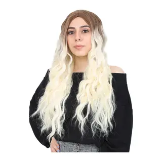 Su Daası Uzun Perçemsiz Fiber Sen Peruk / Kumral / Platin Ombreli