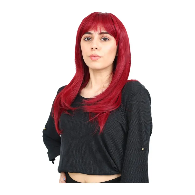 Düz Perçemli Orta Boy Fiber Sen Peruk / Kızıl